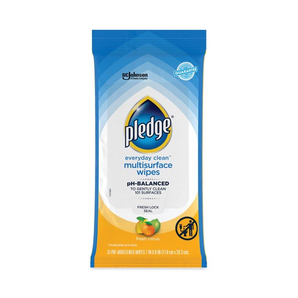 Pledge Towels & Wipes, White, Cloth, 25 Wipes, Fresh Citrus 319249EA